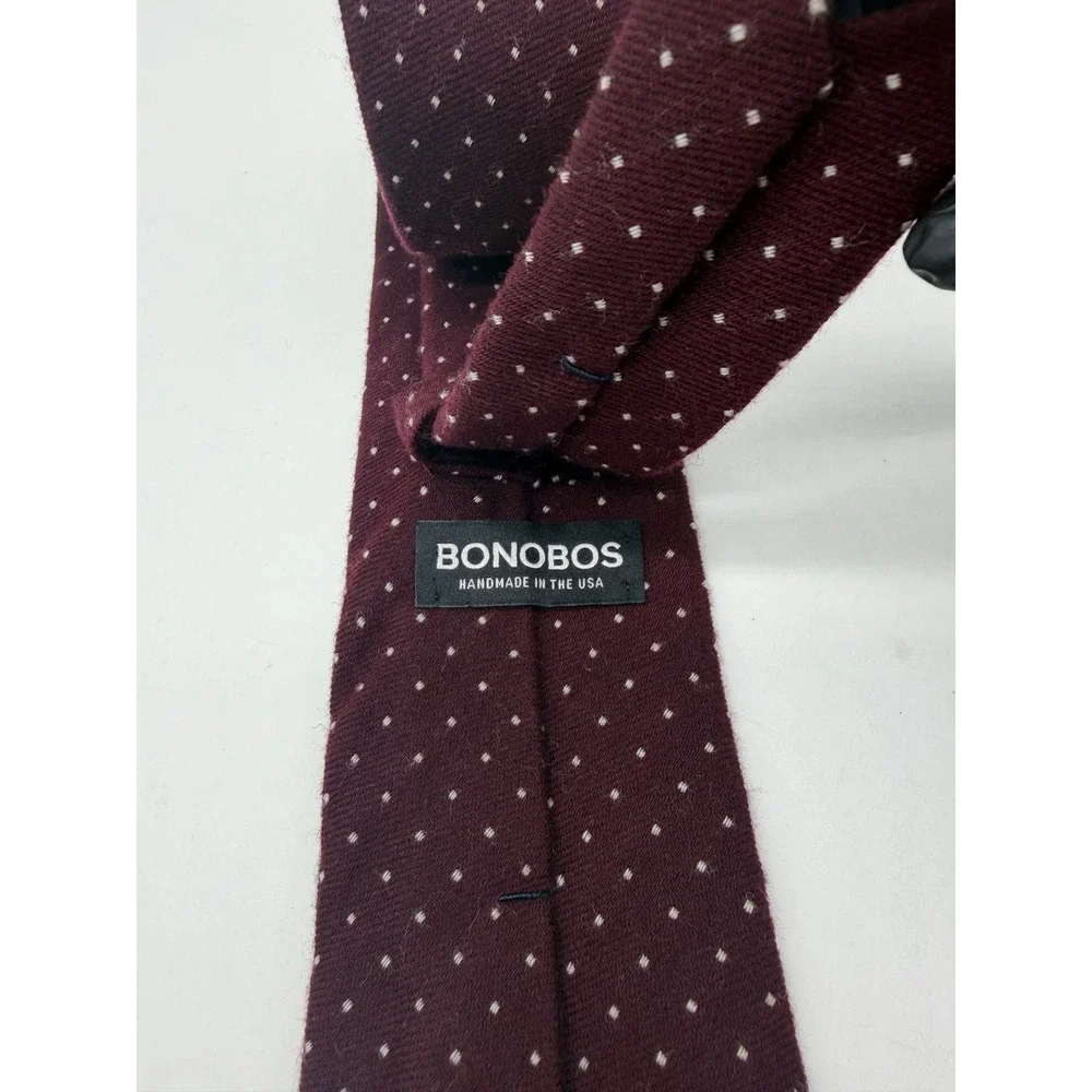 Bonobos Tie Mens OS Burgundy Micro Dot Wool Silk Blend Handmade USA Slim Classic